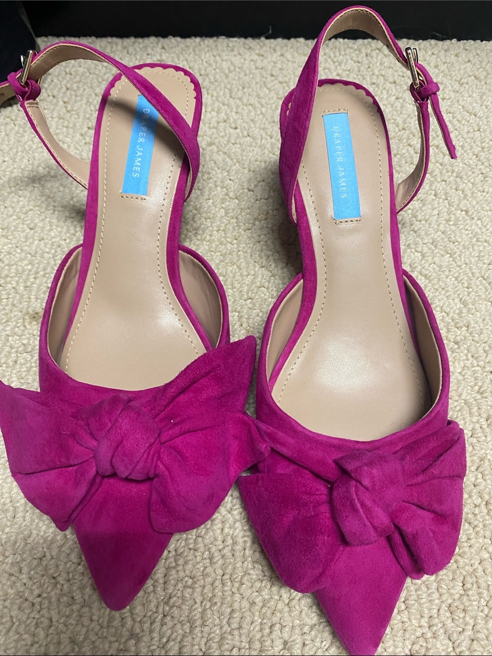 Draper James Fuchsia Suede Pointed-Toe Bow Slingback Heels